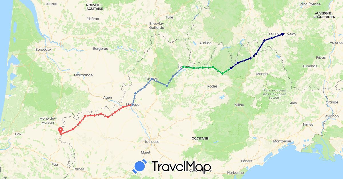 TravelMap itinerary: driving, bus, cycling, hiking in France (Europe)